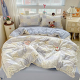 Purpdrank  Double Layer Yarn Bedding Set Print Floral Four Pieces Set Soft Comfortable Duvet Cover Bed Sheet With Pillowcases Home Textiles
