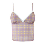 Purpdrank  Sexy Plaid Print Chiffon Lacing up Backless Camisole Tank Top + Zipper Low Waist Knee Length Mermaid Skirt 2 Pieces 1 Set