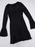 Purpdrank  Sexy Sparkly Sheer Mesh Party Dress Women Fashion Black Tie-up Low Cut Front Long Sleeve A Line Mini Midnight Club Dress