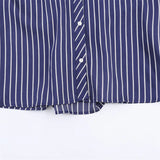 Purpdrank   Spring New Versatile Casual Simple Seven-quarter Sleeve Striped Shirt