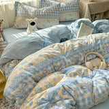 Purpdrank   Cotton and Linen Printing Bedding Set Cartoon Skin-Friendly All-Season Bedclothes Soft Single Quilt Cover Kit with Fitted Sheet