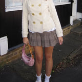 Purpdrank  Women Side Zipper Waist Plaid Tweed Mini Pleated Skirt The Spice Girls Ruched Hem A-line Short Skirts with Shorts lining