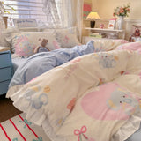 Purpdrank  Princess French Style Bedding Set For Adults Kid Flat Fitted Sheet Set With Pillowcases King Queen Full Bedroom Decor Bedclothes