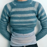 Purpdrank  Women's round Neck Striped Short Sweater European American Style Autumn Fashion Streetwear New Arrival