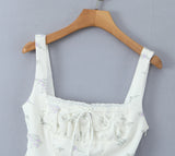 Purpdrank  Summer Sexy Floral Print Corset Camis Women Cross Lacing Up Bandage Bow Back Tank Top Slim Fit Vest Tee