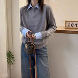 Purpdrank  Ladies Polo Collar Knitted Sweater Autumn Season Overhead Style Slimming Base Layer Top Lazy Fashion Korean Trend