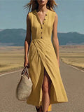 Purpdrank  Elegant Solid Color Maxi Dress Women Summer Fashion Sleeveless V-neck Maxi Dresses Casual