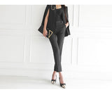 Purpdrank - Women 2023 Spring New Temperament V Neck Striped Thin Cape Blazer Jacket Suit Slim Fit Trousers Office Lady Two Piece Suit