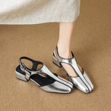Purpdrank   Summer Women Shoes Split Leather Shoes for Women Square Toe Chunky Heel Women Sandals Retro Cover Toe Ankle Strap Shoes