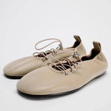 Purpdrank  Spring Lace Up Women's Shoes Soft Leather Outdoor Casual Ballet Flats Walking Large Gize Brand Comfortable Ladies Loafers