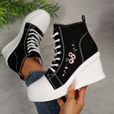 Purpdrank  New plus Size High Top Canvas Shoes Women's Platform Thick Bottom Slope Heel Single Shoes Heightening Slimming Fashion