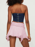 Purpdrank  Women Lace Ruched High Waist Mini Skirts Spring Summer Irregular Hem Casual Skirts