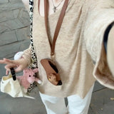 Purpdrank  Women's Oatmeal Color Lazy Style See-Through Sunscreen Blouse Early Spring Versatile Anti-Exposure Two-Piece Set Top