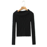Purpdrank  Autumn French Turn Down Collar Long Sleeve Solid Elegant Temperament Knitted Pullovers