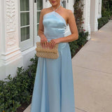 Purpdrank   Casual Halter Hollow Slim Wedding Dress Fashion Backless Summer Long Dresses Satin Off Shoulder High Waist Formal Occasion Dress