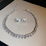 Purpdrank - Luxury Necklace Earrings Sets Green Crystal Necklace Women Weddings Bride Jewelry Accessories