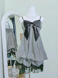 Purpdrank  French Vintage Gothic Striped Bow Dress Woman New Design Fashion Slim Casual Party Dresses Summer Retro Aesthetic Clothing