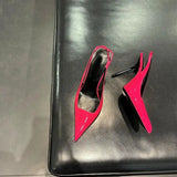 Purpdrank  High Heels Pointed Toe Women's Shoes With Straps Sandals Ladies 2025 Navy Blue Pumps Patent Leather Slingback Spikes Buckle Afri