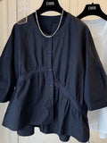 Purpdrank - Causal Overiszed Loose Doll Shirt Korean Chic O-neck Blouses 2023 Summer Ladies Puff Sleeve Pleated Blusas Camisas Mujer