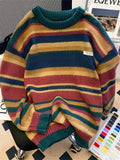 Purpdrank  Striped Pullovers Women Baggy Casual Soft Long Sleeve Vintage Sweaters Warm Streetwear Ulzzang Fashion All-match Sueter Mujer