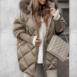Purpdrank  Women’s Hooded Casual Parka Padded Coat Winter Warm Cardigan Jacket with Knit Sleeves Patchwork