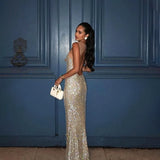 Purpdrank  Sexy Glitter Sequins New Evening Party Dress Fashion Women's Sleeveless Backless Bling Long Dresses Clubwear Women Outfits