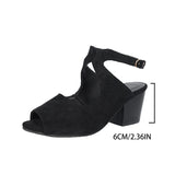 Purpdrank  Fashion Anckle Wrap Flock Sandals Women 2025 Cross Strap Thick Sole Sandal Woman New Plus Size Square Heel Non-Slip Sandal Mujer