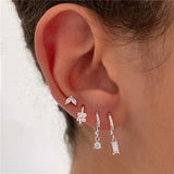 Purpdrank - 2PC Stainless Steel Little Huggies Hoop Earrings For Women Tiny Crystal Zirconia Pendant Cartilage Earrings Piercing Jewelry