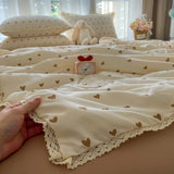 Purpdrank  Summer Quilt Four Piece Set Floral Printed Soft Bedroom Decor Bedding Set Summer Quilt Bed Sheet With Pillowcases Home Textiles