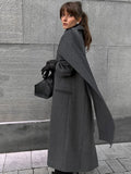 Purpdrank  Vintage Fashion Long Scarf Collar Overcoats Women's Casual Double Breasted Pockets Coats 2025 Autumn Lady High Street Outerwears