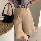 Purpdrank  Summer Vintage High Waist Women's Wide Leg Shorts 2025 New Solid Single Button Casual Loose Office Half Pants Female