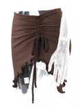 Purpdrank   Brown Mini Skirts Woman Skirts Lace Up Ruffle Fashion Summer A-Line Low Waist Asymmetrical Adjustable Mini Skirts