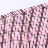 Purpdrank  Spring Summer Fashion Pink Plaid Lapel Collar Long Sleeve Shirt Women Side Lacing up Bow Waist Loose Asymmetry Blouses Tops