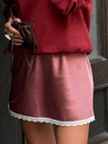 Purpdrank  Satin Mini Skirts Woman Skirts Spliced Lace Bow Fashion Summer High Waist Simple Classic Elegant Sexy Female Skirts