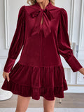 Purpdrank  Autumn Elegant Temperament Solid V Neck Long Sleeve Patchwork Fashion Dresses