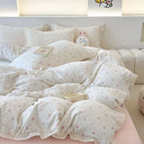 Purpdrank  Princess Style Bedding Sets Ruffle Lace Bow Quilt Cover Romantic Print Bedclothes Home Bedroom Decor Woman Girl Duvet Cover 4pcs