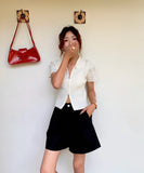 Purpdrank  Summer Vintage Women's Cargo Wide Leg Shorts Pocket 2025 New High Waist Solid Casual Loose A-line Short Pants Female