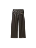 Purpdrank  European style new women's fashionable and versatile simple solid color faux leather straight leg pants