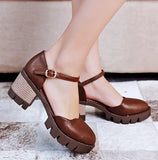 Purpdrank  Retro Women chunky Heel sandals brown square heels ankle strap plaltform comfort ladies shoes pumps