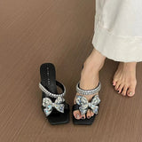 Purpdrank  Women Crystal High Heels Slippers Luxury Sexy Sandals Square Toe Shoes Summer 2025 New Designer Party Shoes Open Toe Flip Flops