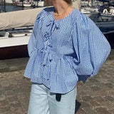 Purpdrank  New European and American Sweet Casual Strap Crew Neck Bubble Sleeve Versatile Shirt