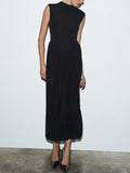 Purpdrank  European-style new women's fashion, versatile, and elegant long dress with a silk mesh patchwork design.