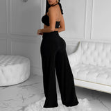 Purpdrank  Irregular Velvet Long Pants Two-pieces Set Criss-cross Hanging Neck Lacing Tank Tops+Hollow Trousers Fashion Sexy Club Wear