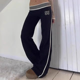 Purpdrank  American Casual Striped Waist Knitted Pants Straight Leg Sports Versatile Slimming Digital Print Sweatpants for Women