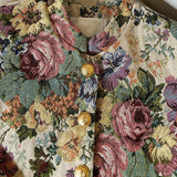 Purpdrank - Vintage jacquard coat autumn and winter new gold button small stand collar long sleeve cardigan temperament short top