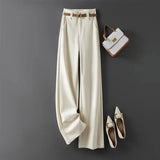 Purpdrank  Tall Women's Narrow Wide Leg Pants High Waist Drapey Straight Loose Casual Suit Pants Long Trousers in Beige Color
