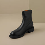 Purpdrank - Women Ankle Boots Thick High Heels 2023 New Autumn Winter Office Lady Genuine Leather Shoes Woman Retro Style Black Boots Women
