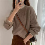 Purpdrank  Women's Loose Knitted Sweater Autumn Winter Collection Lazy Style Gentle Fashion round Neck Versatile Bottoming Shirt