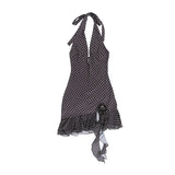 Purpdrank  Women's Sexy Polka Dot Halter Neck Bodycon Mini Dress Ruffle Hem Asymmetrical Party Dress