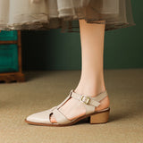 Purpdrank  New Women Sandals Pointed Toe Thick Heels Genuine Leather Pumps Office Spring Summer Fashion Concise Slingbacks Shoes Woman